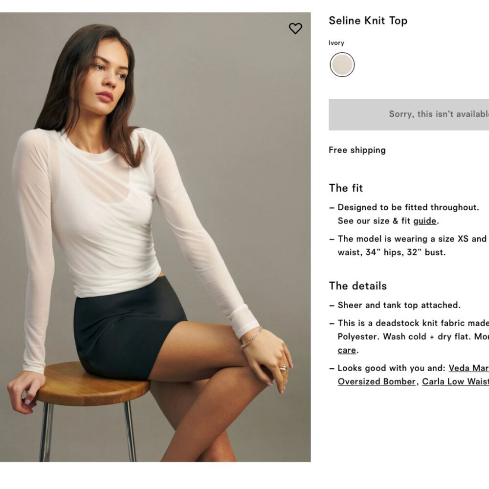 Reformation Seline Knit Top in Ivory, Size Medium, NWT